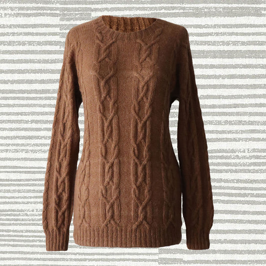 Unisex sweater handknitted in finest Royal Alpaca, made of handspun yarn in his natural camel color, soft and lightweight.