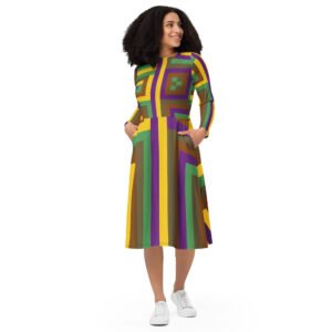 all over print long sleeve midi dress